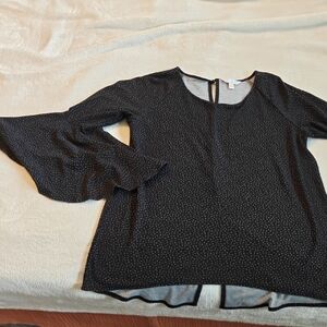 LC Lauren Conrad Black and White Polka Dot Bell Sleeve Blouse